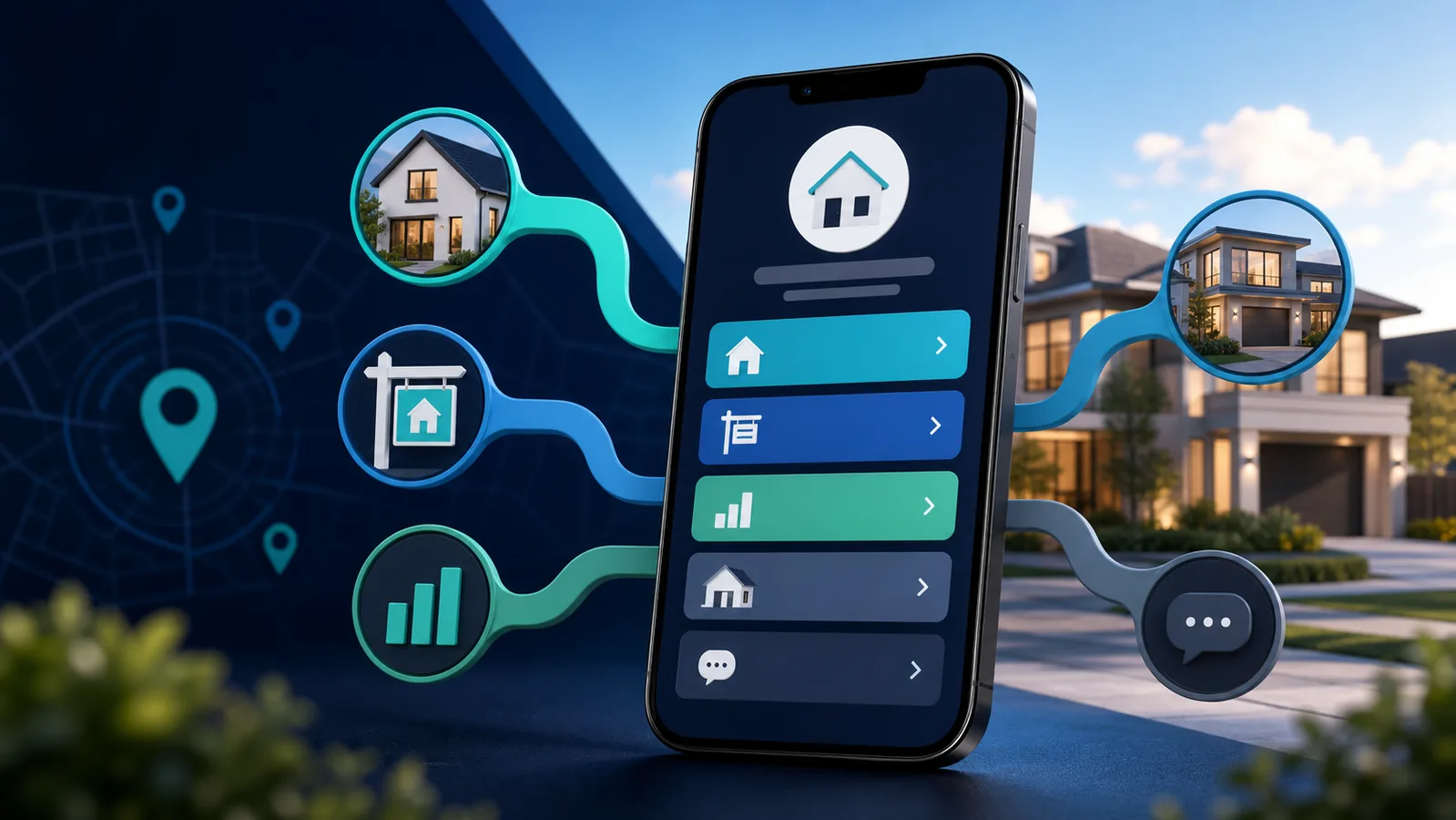 A Realtor smart link in bio routing mobile visitors to home search, selling, valuation, listings, and contact paths