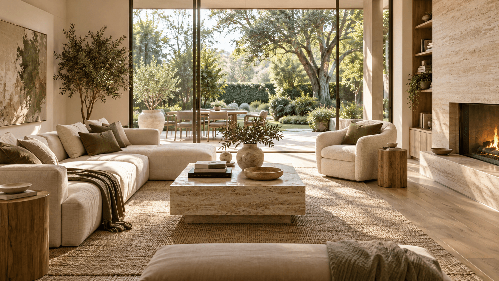 The Address Edit template artwork showing a bright living room opening onto a leafy garden